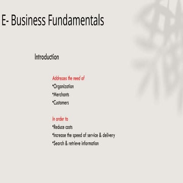 Introduction to E-Business Fundamentals.