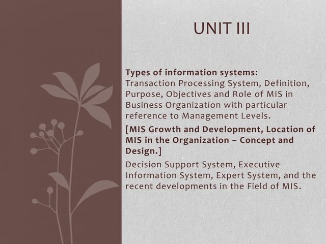 Unit iii mis 