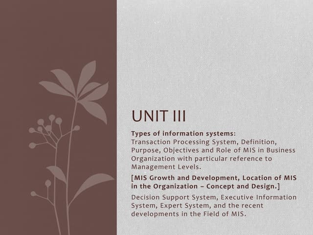 Unit 3 Management Information System