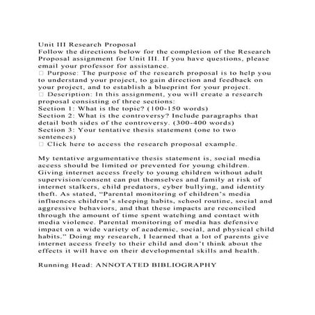 Unit III Research ProposalFollow the directions below for the co.docx