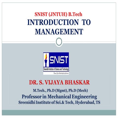 INTRODUCTION TO MANAGEMENT (For B.Tech Students)