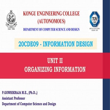 UNIT II ORGANIZING INFORMATION-20CDE09-INFORMATION DESIGN