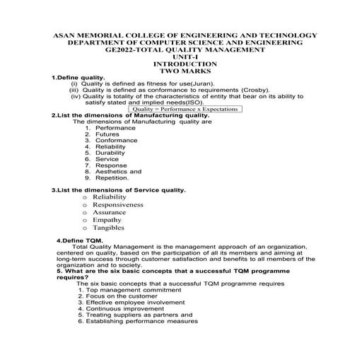 Unit i tqm 2 marks