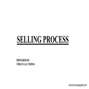 UNIT IV THE SELLING PROCESS IN PERSONAL SELLING