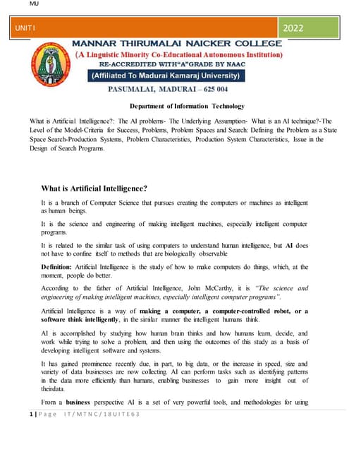 Unit I What is Artificial Intelligence.docx