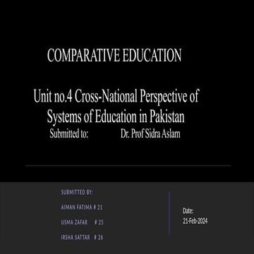 Cross-National Perspective of Systems of Education in Pakistan