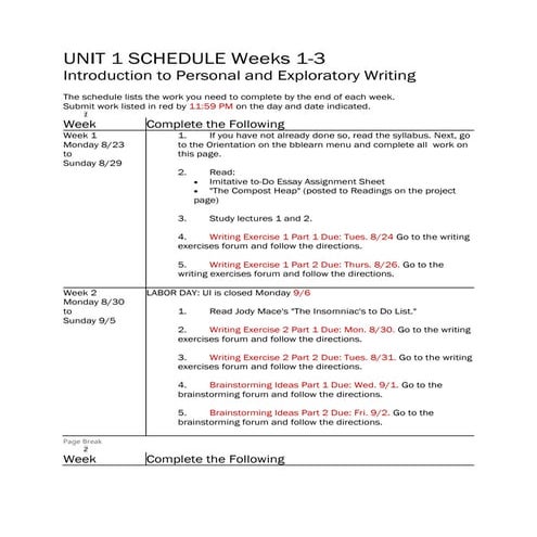 Unit One Schedule