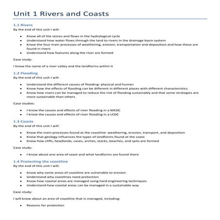 Geography GCSE OCR B Unit Overview