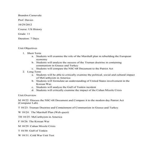 Unit plan 2 overview
