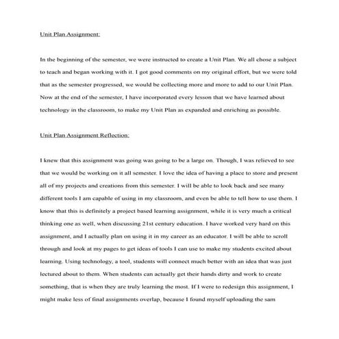 Unit Plan Assignment Reflection 