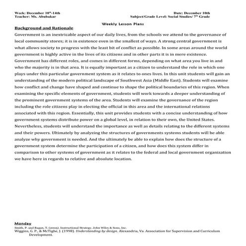 Unit plan government week 2