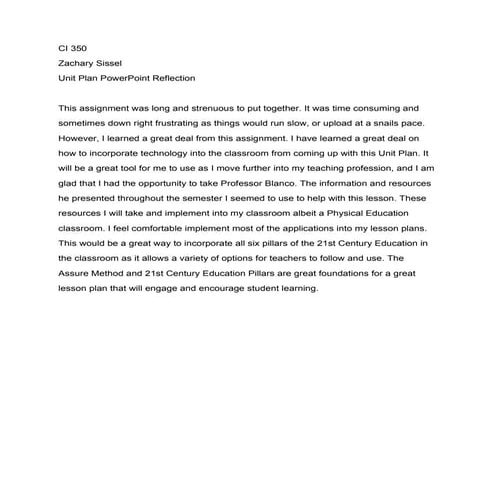 Unit plan power point reflection