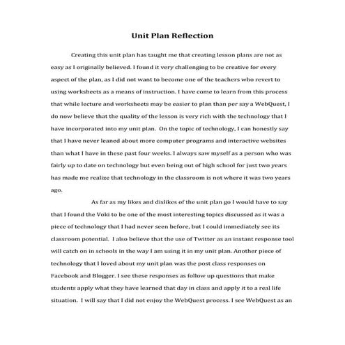 Unit plan reflection