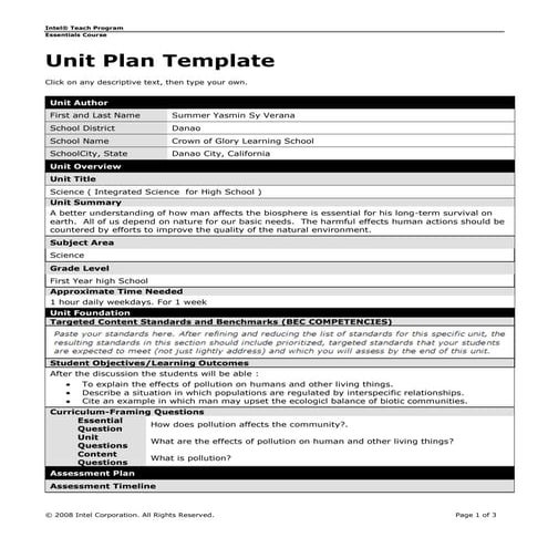 Unit plan template words