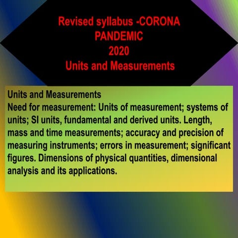 Units , Measurement and Dimensional Analysis