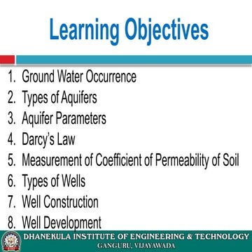 PowerPoint presentation titled “Unit V: Ground Water