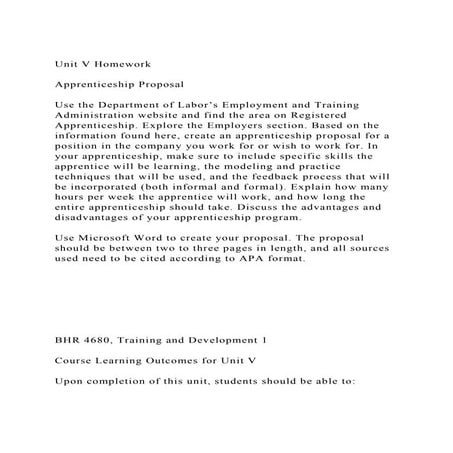 Unit V Homework Apprenticeship Proposal Use the Department.docx