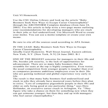 Unit VI Homework Use the CSU Online Library and look up the ar.docx