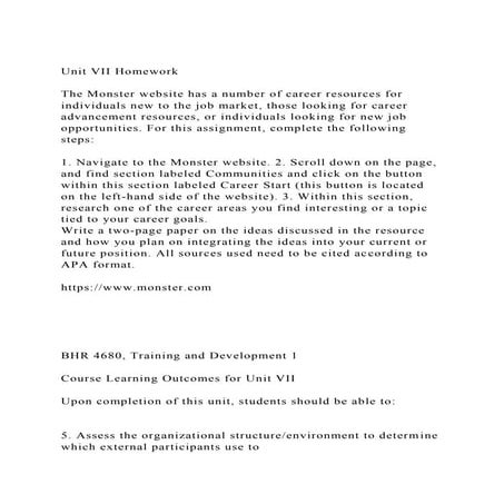 Unit VII Homework The Monster website has a number of career r.docx