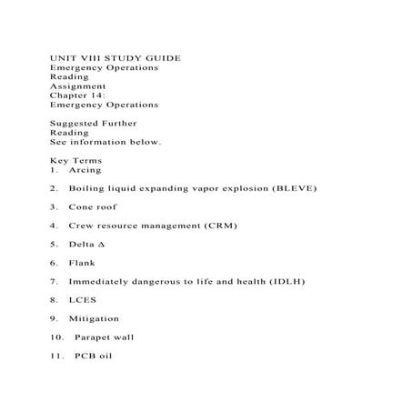 UNIT VIII STUDY GUIDEEmergency OperationsReadingAssignment.docx