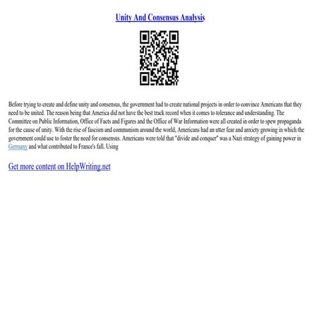 Unity And Consensus Analysis