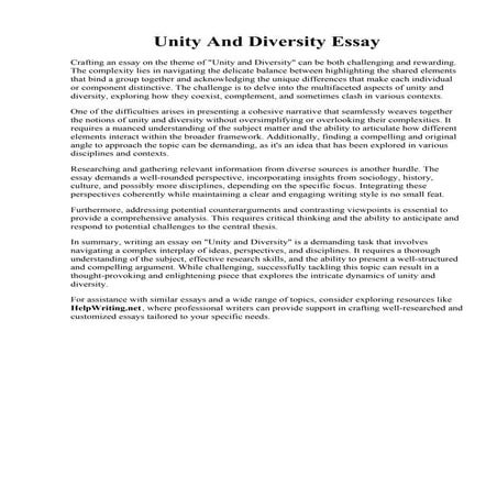 Unity And Diversity Essay