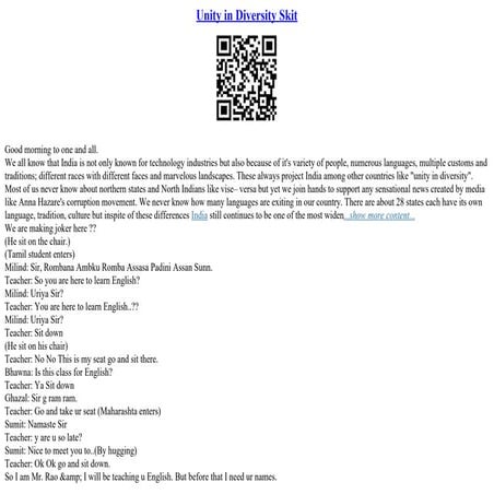 Unity In Diversity Skit