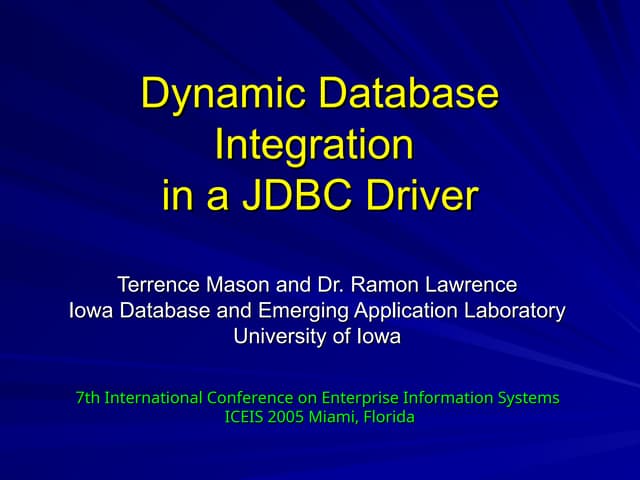 Unity JDBC ICEIS ppt UnityJDBC ICEIS ppt