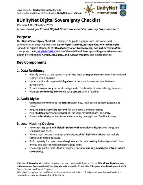 UnityNet Digital Sovereignty Checklist 2025-10-13