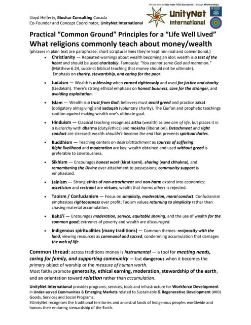 UnityNet Practical Common Ground Principles for “A Life Well Lived”