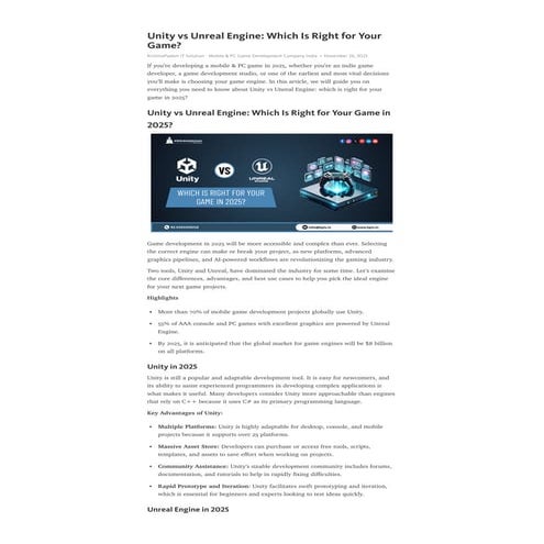 Unity vs Unreal Engine- Which Is Right for Your Game