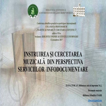 Elena Ţurcan. Instruirea şi cercetarea muzicală în USARB din perspectiva serv...