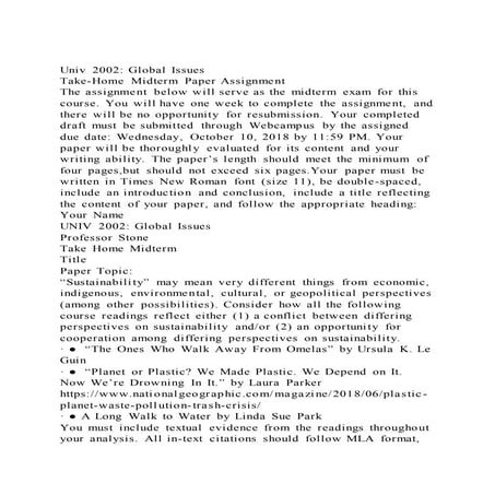 Univ 2002 global issues take home midterm paper assignment the