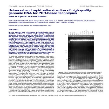 Universal and rapid salt extraction of high quality genomic dna for pcr-based...