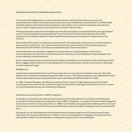 Universalisation of primary education