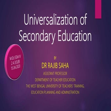 Universalization of Secondary Education in India