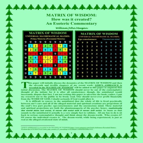 MATRIX OF WISDOM: How was it created? An Esoteric Commentary