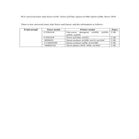 Universal toner chip xerox, epson