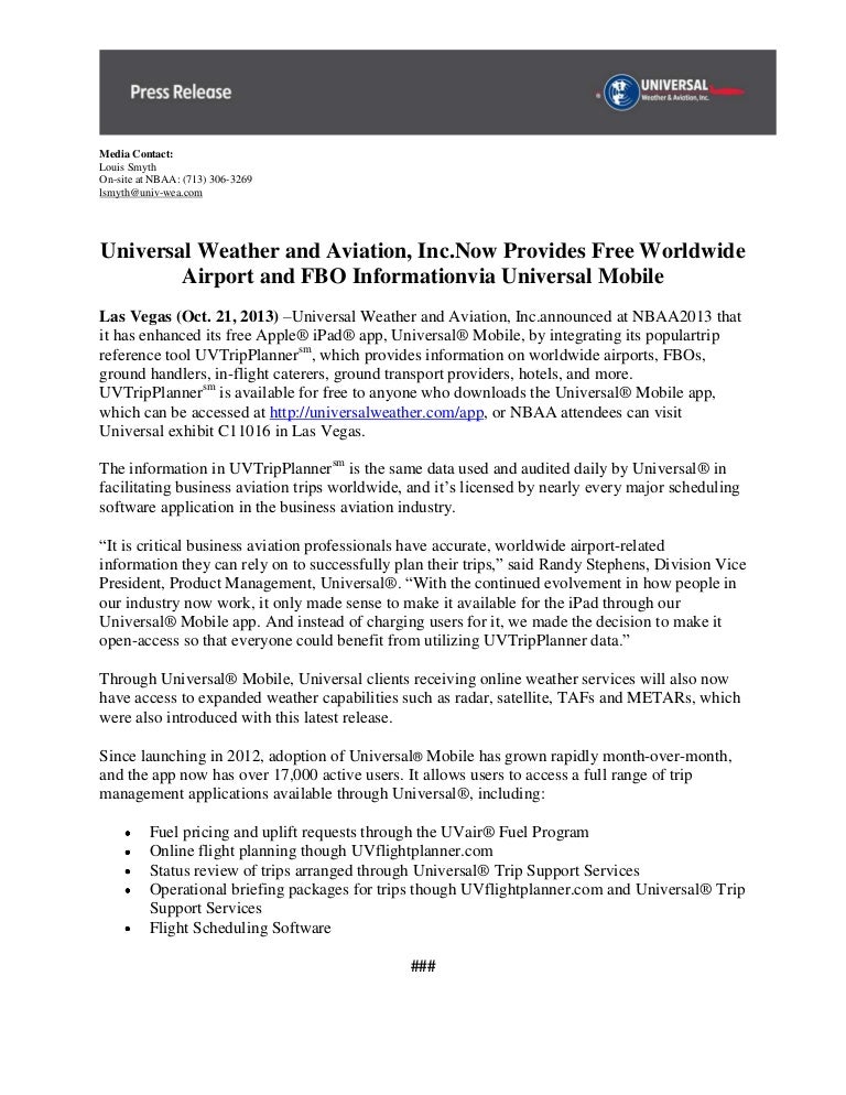 Universal Weather and Aviation, Inc. Now Provides Free Worldwide Airp…
