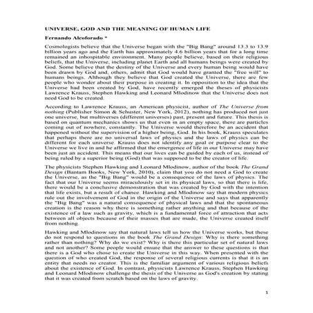 Universe, god and the meaning of human life