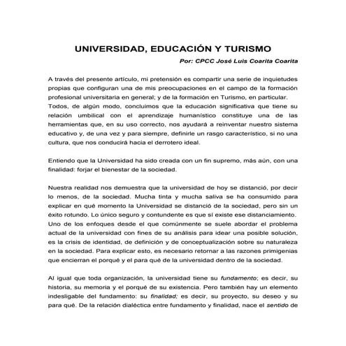 Universidad, educación y turismo