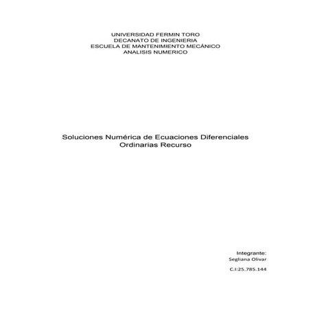 Soluciones Numérica de Ecuaciones Diferenciales Ordinarias Recurso