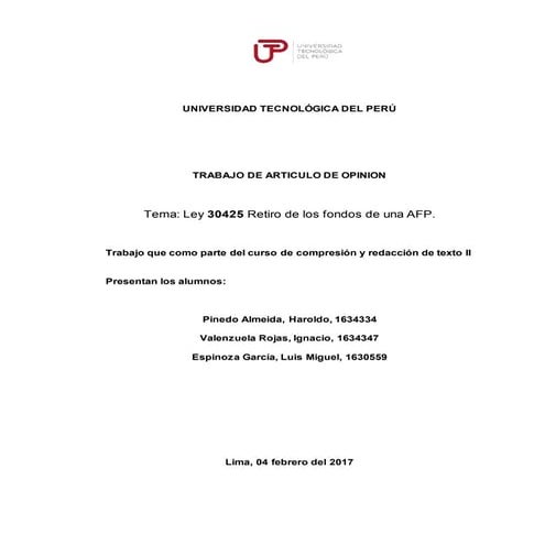 Universidad tecnológica del perú trabajo de redaccion ii