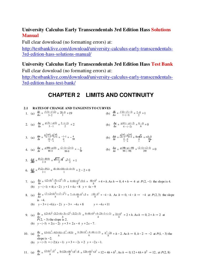 University Calculus Early Transcendentals 3rd Edition Hass Solutions