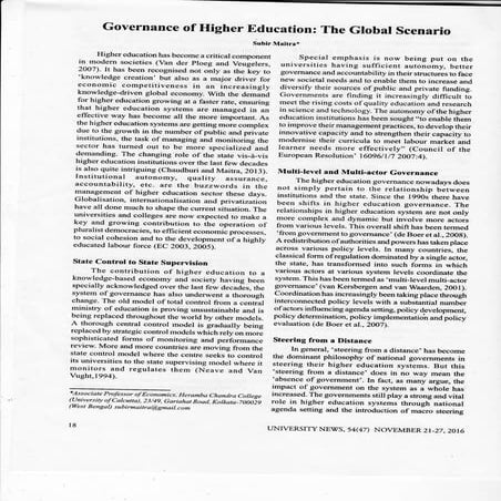 Governance of Higher Education:The Global Scenario, University News, Nov 21-2...
