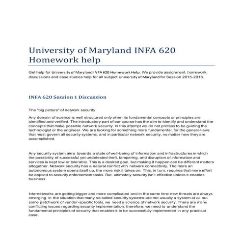University of maryland infa 620 homework help