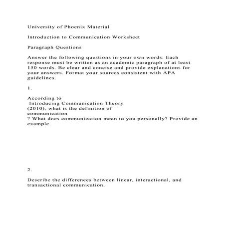 University of Phoenix MaterialIntroduction to Communication Work.docx