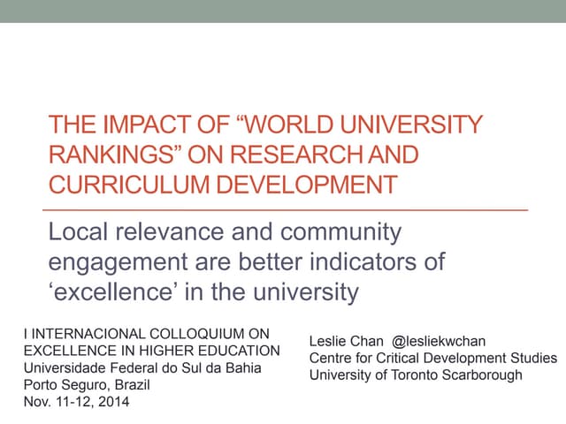 The Impact of World University Rankings on Research and Curriculum Developmen...