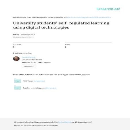 University Students Self Regulated Learning Using Digital Technologies