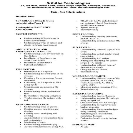 Unix - Sun Solaris Admin Classroom Training